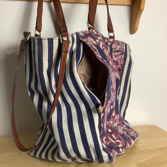 TOMMY Bahama Cotton Linen Tote w Pockets & Leather Handles - Picture 7 of 16